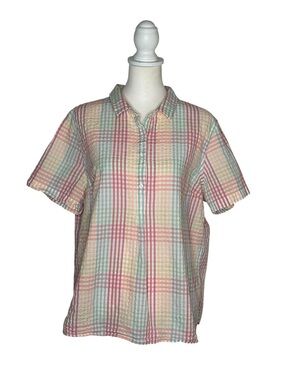 L.L. Bean Women's EUC Vacationland Pastel Seersucker Shirt Sz 1X Cottagecore